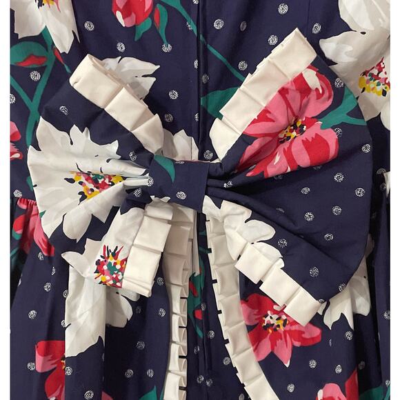 80s WHIZ Navy Multicolor Floral Print Flared Ruffle Peplum Dress Size 11/12 NWT - Picture 7 of 8